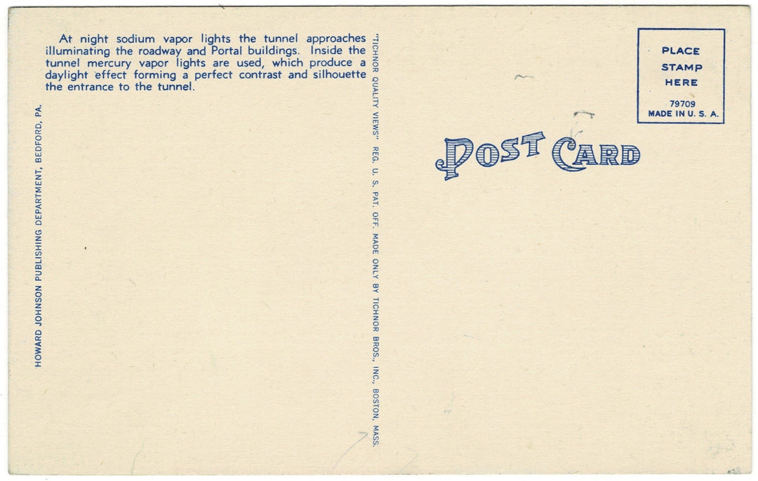 1940s Pennsylvania Turnpike Tunnel Vintage Postcard, unposted back view.
