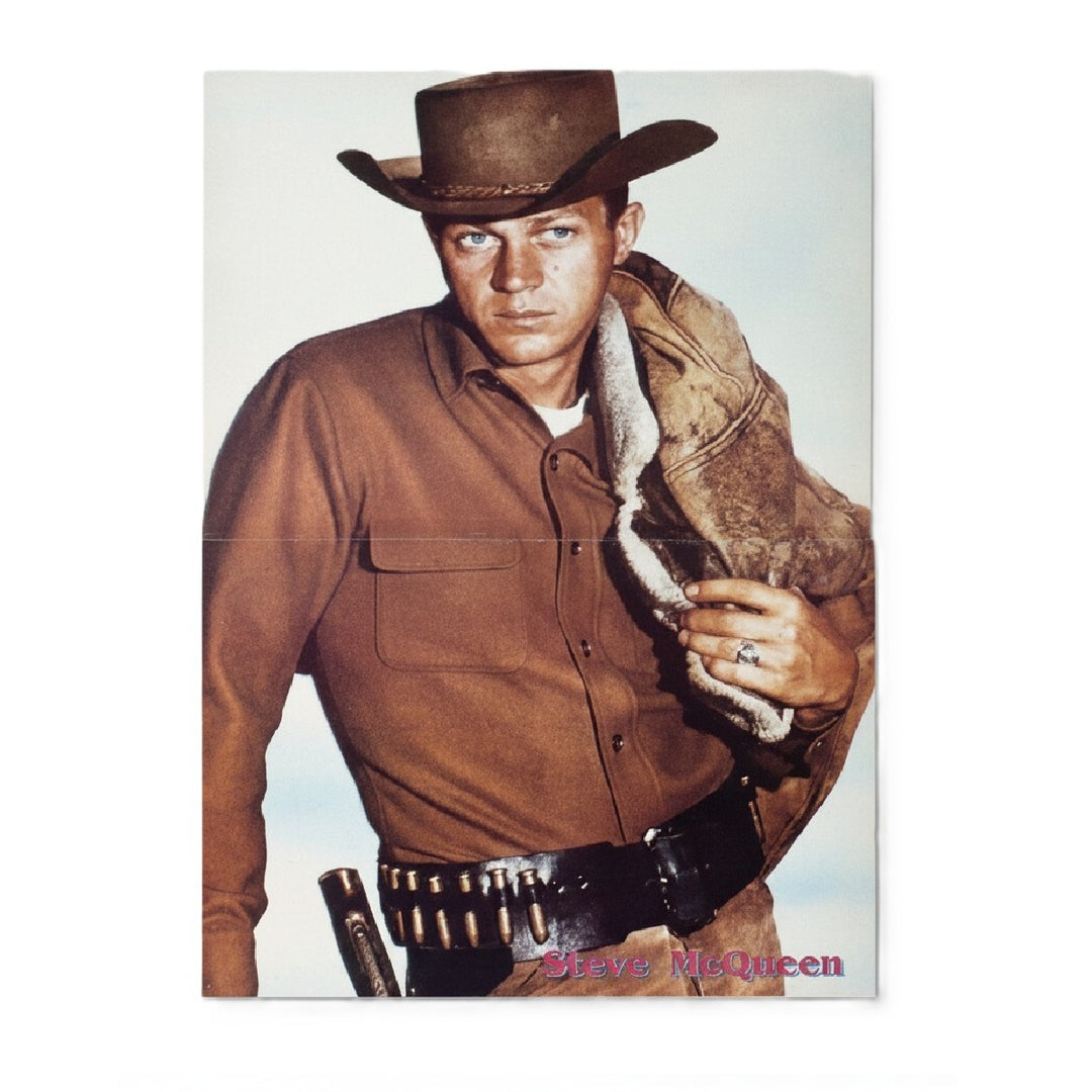 An original vintage Steve McQueen magazine centerfold poster. This collectible features Steve McQueen as the bounty hunter from the classic Western TV series Wanted: Dead or Alive, capturing the charisma and rugged style that made him a television and film icon.
