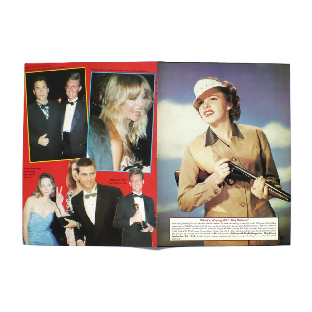The reverse has a full page montage of Hollywood stars: Rob Lowe, Goldie Hawn, Mimi Rogers, Tom Cruise, and Dustin Hoffman. And a full page poster of Judy Garland.