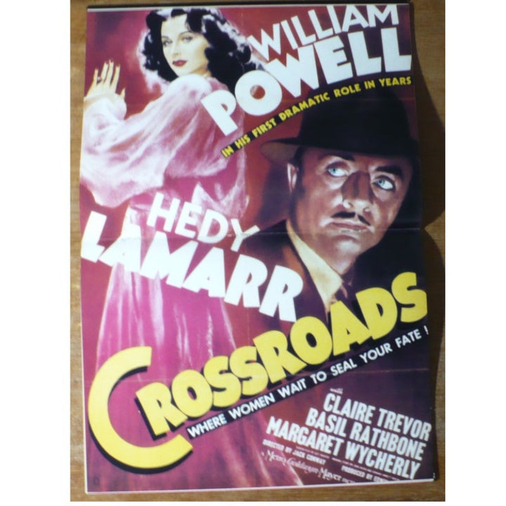 Vintage centerfold movie poster for 'Crossroads' featuring Hedy Lamarr and William Powell.
