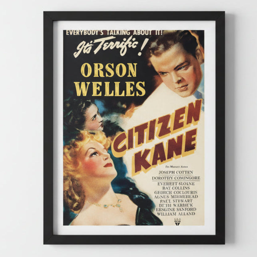 Vintage movie poster for 'Citizen Kane' featuring Orson Welles and actress Doris Davenport.