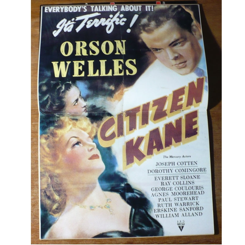 Vintage movie poster for 'Citizen Kane' featuring Orson Welles and actress Doris Davenport.