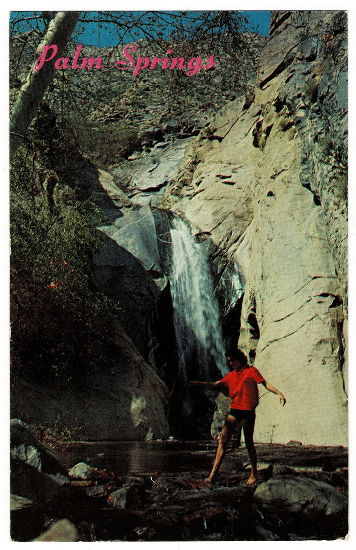 1950 Hiker at Tahquitz Falls, Palm Springs California Vintage Postcard.