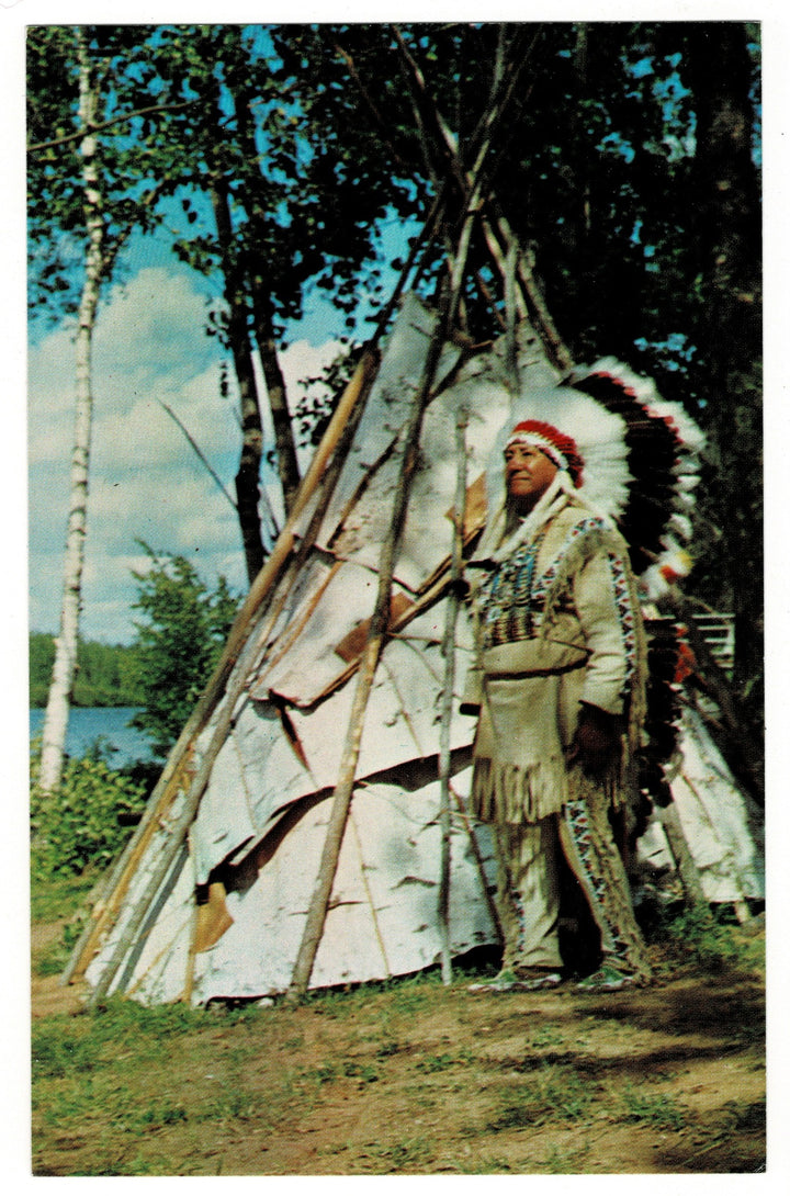 1960s Native American Chief in Eau Claire Wisconsin Postcard.
