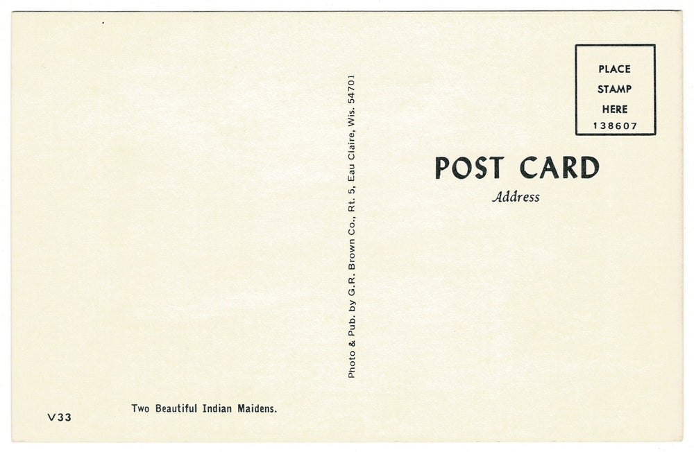 1960s Native American Women in Eau Claire, Wisconsin Vintage Postcard, back view,