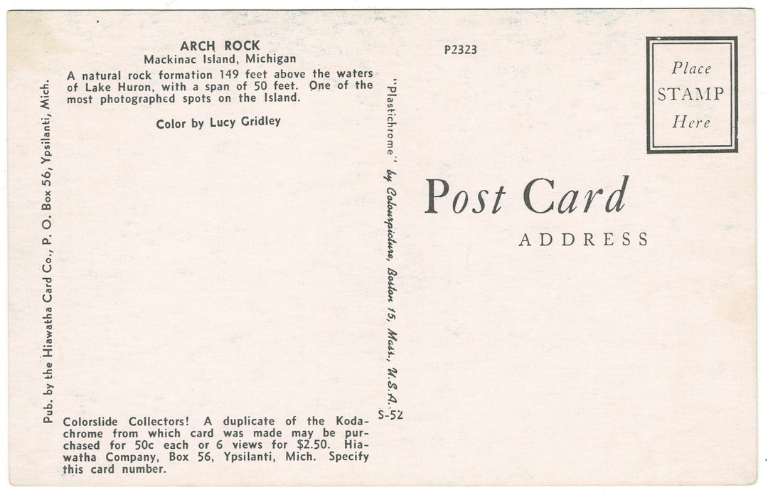 1950s Arch Rock, Mackinac Island Michigan, back view.