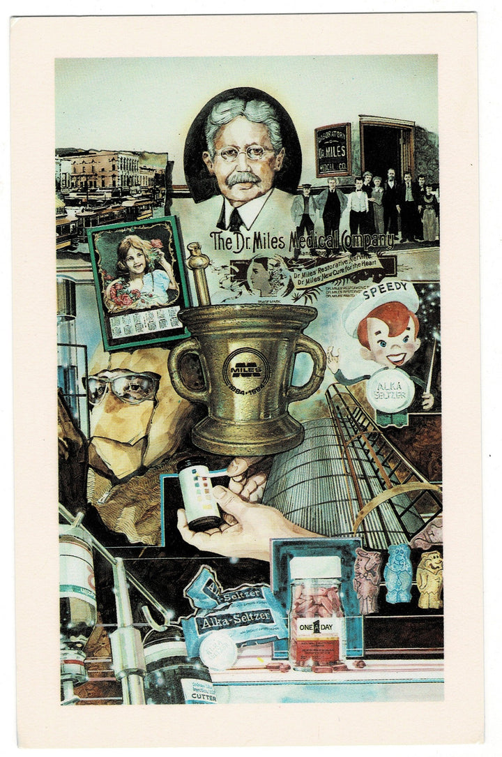 1984 Dr. Miles and Alka-Seltzer Centennial Pop Art Postcard.