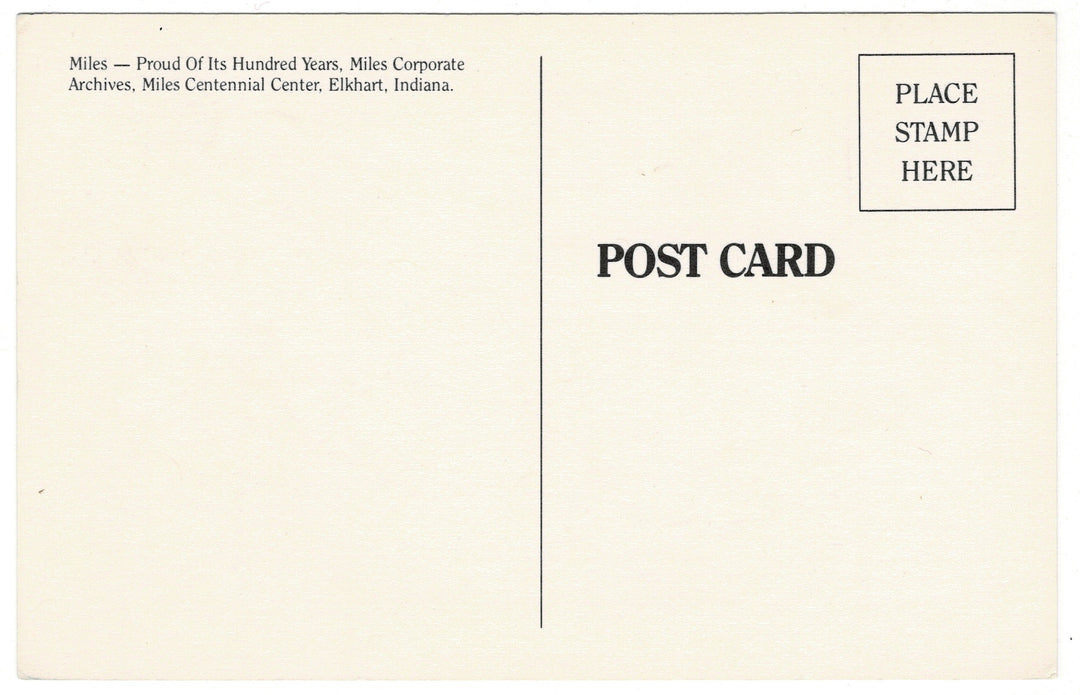 1984 Dr. Miles and Alka-Seltzer Centennial Pop Art Postcard, back view.