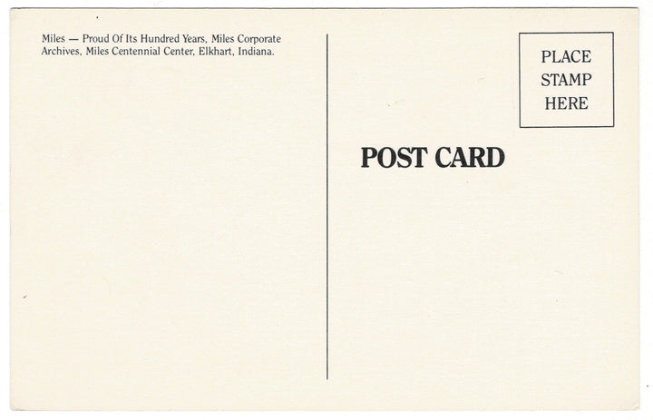 1984 Dr. Miles and Alka-Seltzer Centennial Pop Art Postcard, back view.