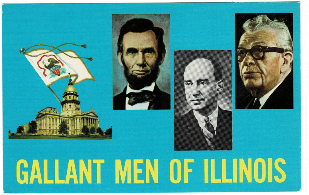 1960s Gallant Men of Illinois Vintage Postcard Lincoln Stevenson Dirksen.