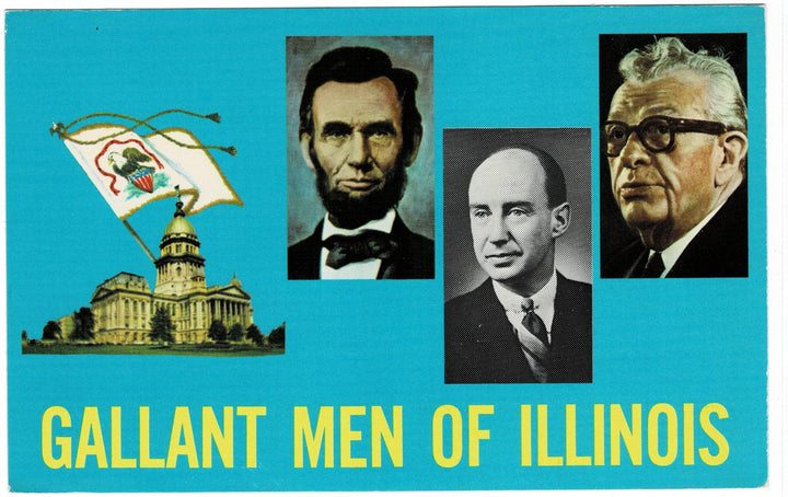 1960s Gallant Men of Illinois Vintage Postcard Lincoln Stevenson Dirksen.