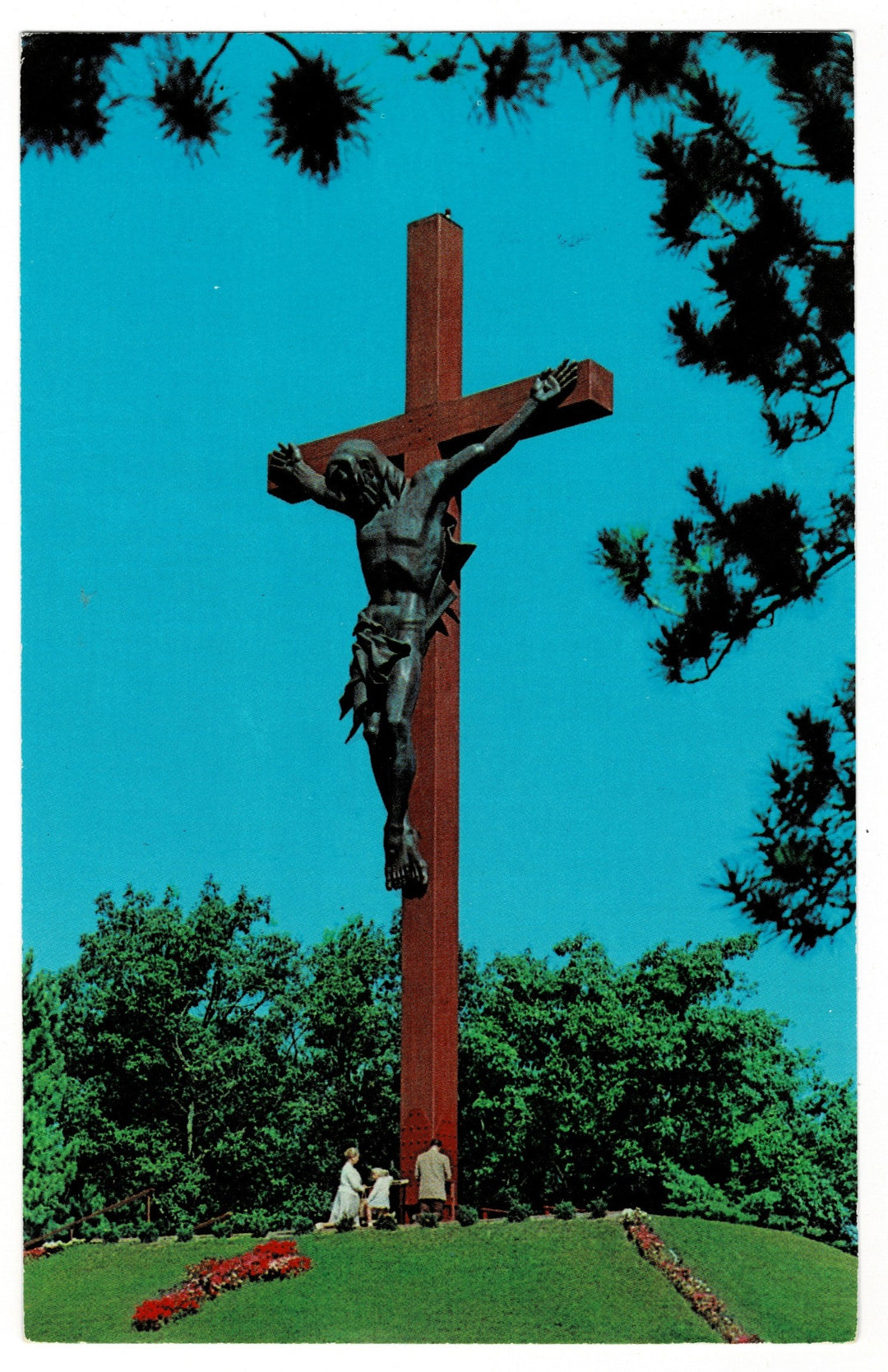 1960s Family at Cross in Woods Indian River Michigan Vintage Postcard.