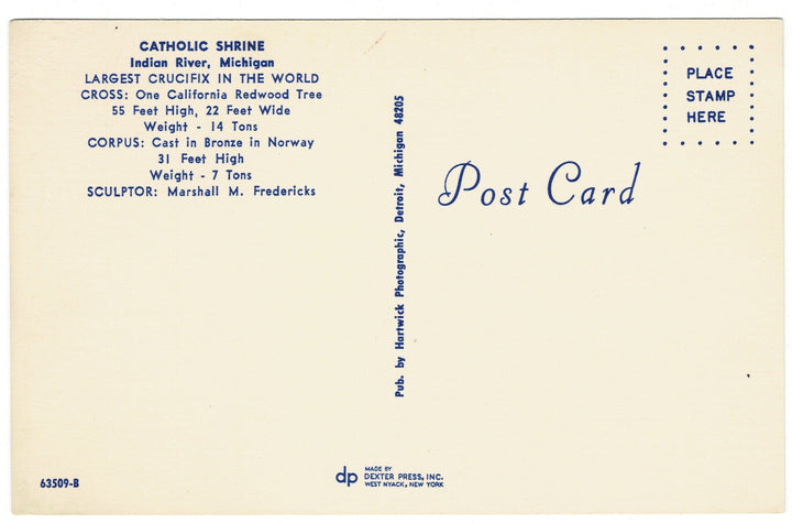 1960s Family at Cross in Woods Indian River Michigan Vintage Postcard, back view.