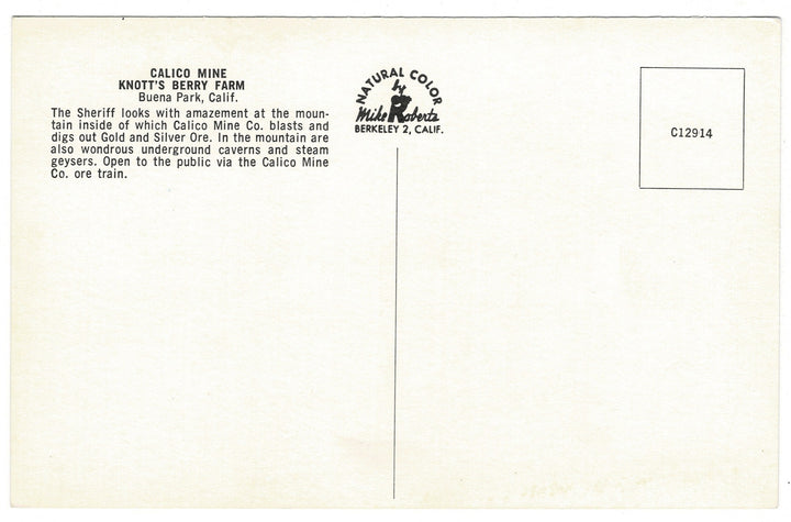 Calico Mine Knott’s Berry Farm Buena Park California Vintage Postcard, back view.
