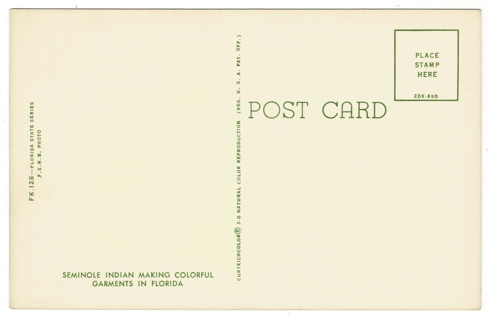 1962 Seminole Indian Woman Patchwork Artisan Florida, back view.