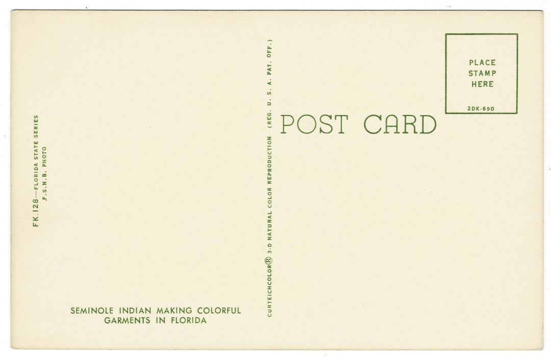 1962 Seminole Indian Woman Patchwork Artisan Florida, back view.