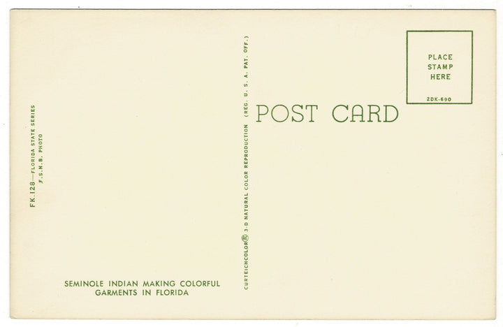 1962 Seminole Indian Woman Patchwork Artisan Florida, back view.