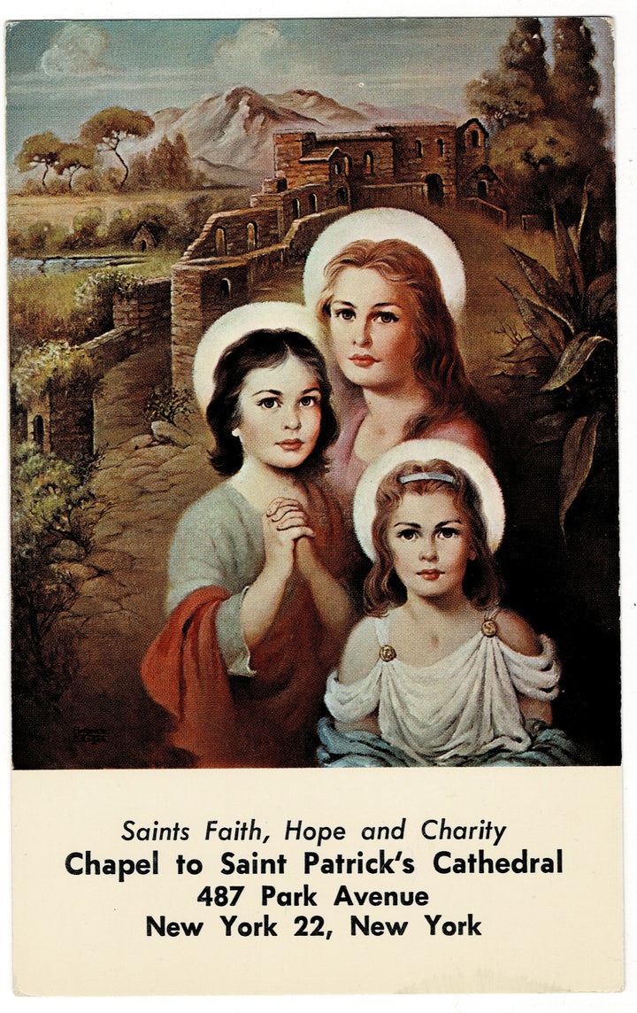 1967 Faith, Hope, and Charity Vintage Art Postcard.
