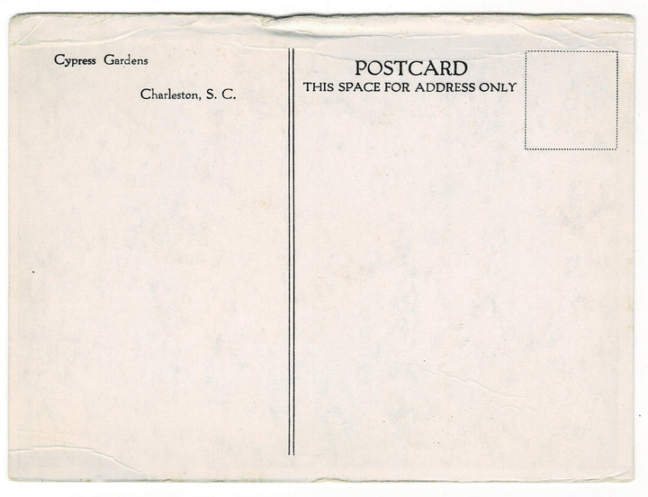 1932 Cypress Gardens in Charleston, South Carolina Vintage Postcard, back view.