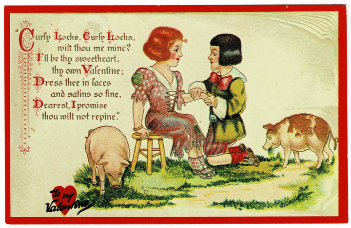 1970s Curly Locks Vintage Valentine Postcard