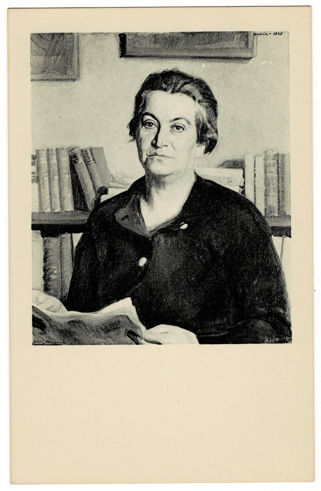 Gabriela Mistral by José María López Mezquita vintage postcard.
