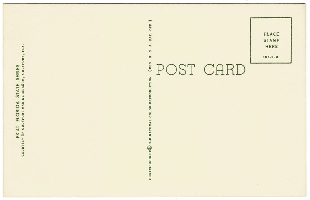 1961 Legend of the Crucifix Fish, Vintage Florida Souvenir Postcard, back view, unposted.