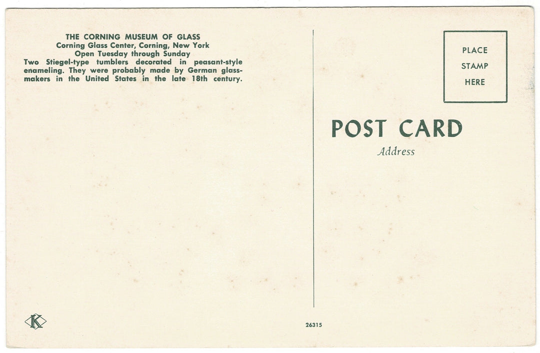 Milk Glass Bottle Corning Museum of Glass New York Vintage Postcard, back view.