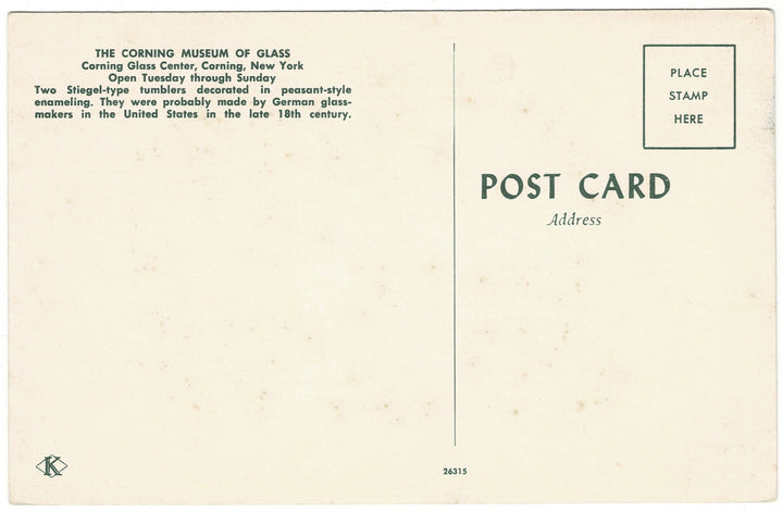 Milk Glass Bottle Corning Museum of Glass New York Vintage Postcard, back view.