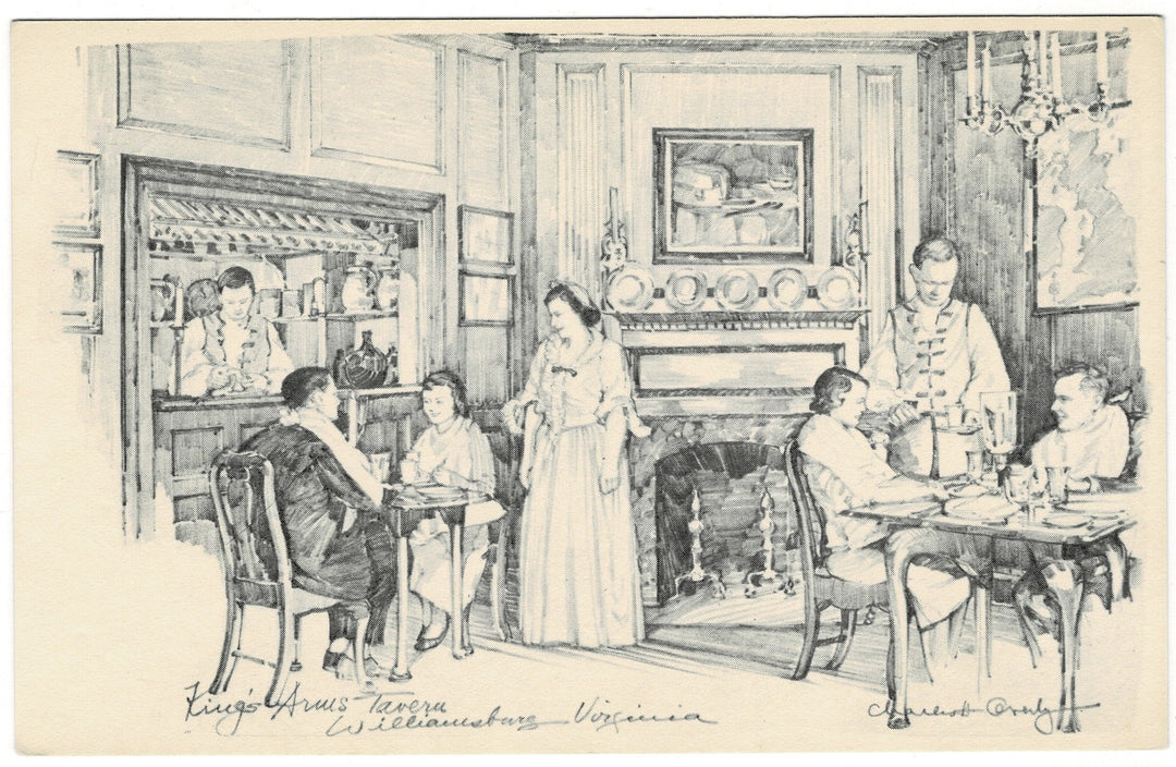 1960s King’s Arms Tavern in Williamsburg Virginia Vintage Art Postcard.