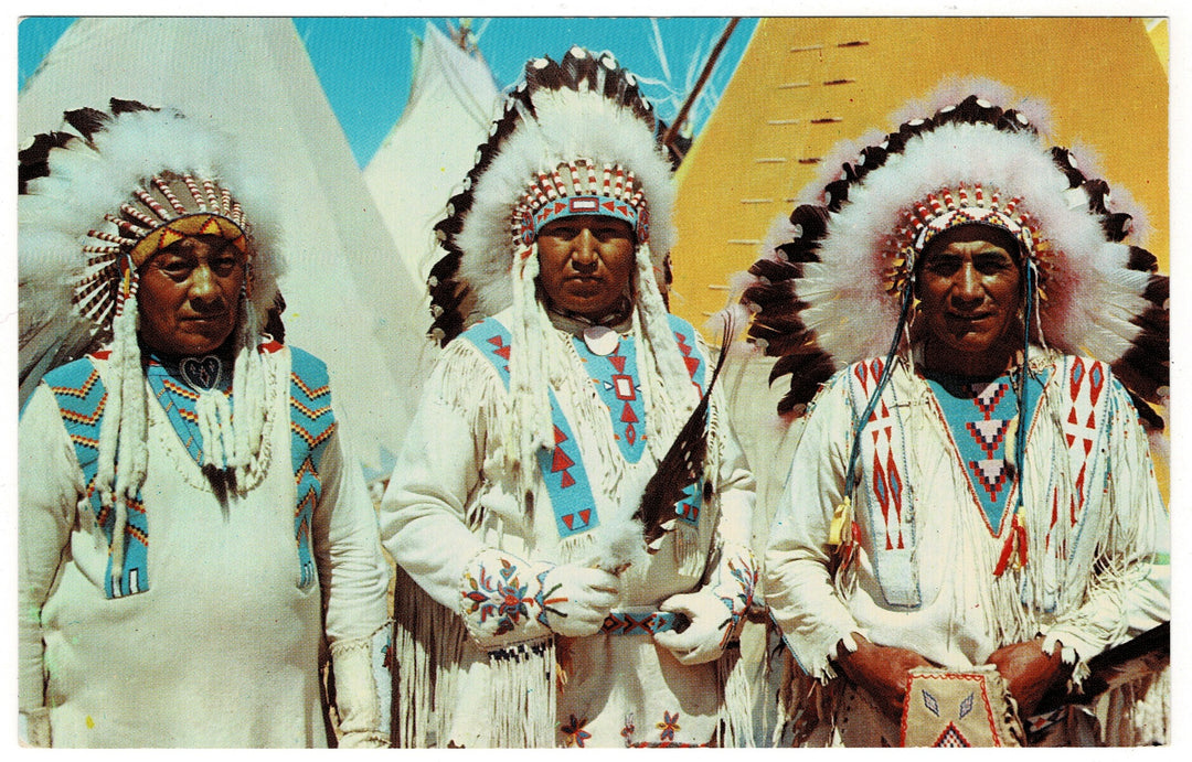 1950s Three Heap Big Indian Chiefs Vintage Postcard.