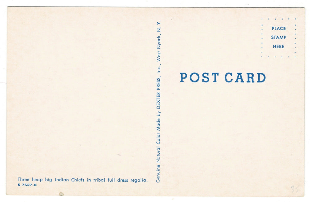 1950s Three Heap Big Indian Chiefs Vintage Postcard, back view.