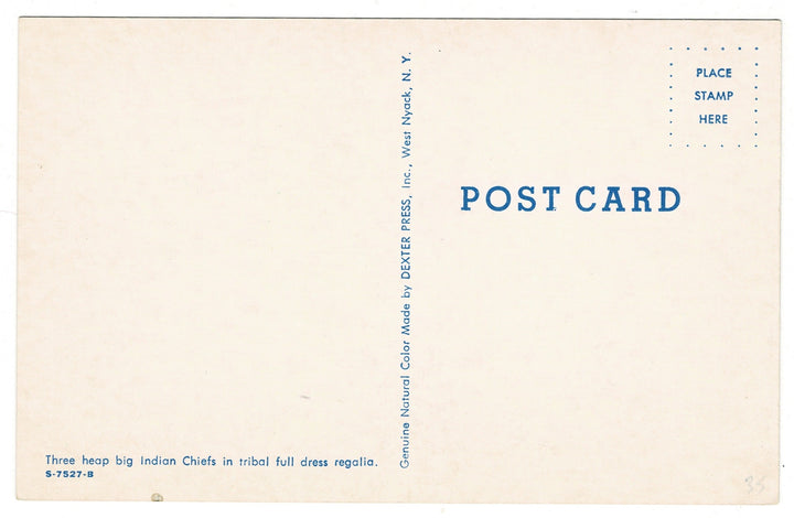 1950s Three Heap Big Indian Chiefs Vintage Postcard, back view.