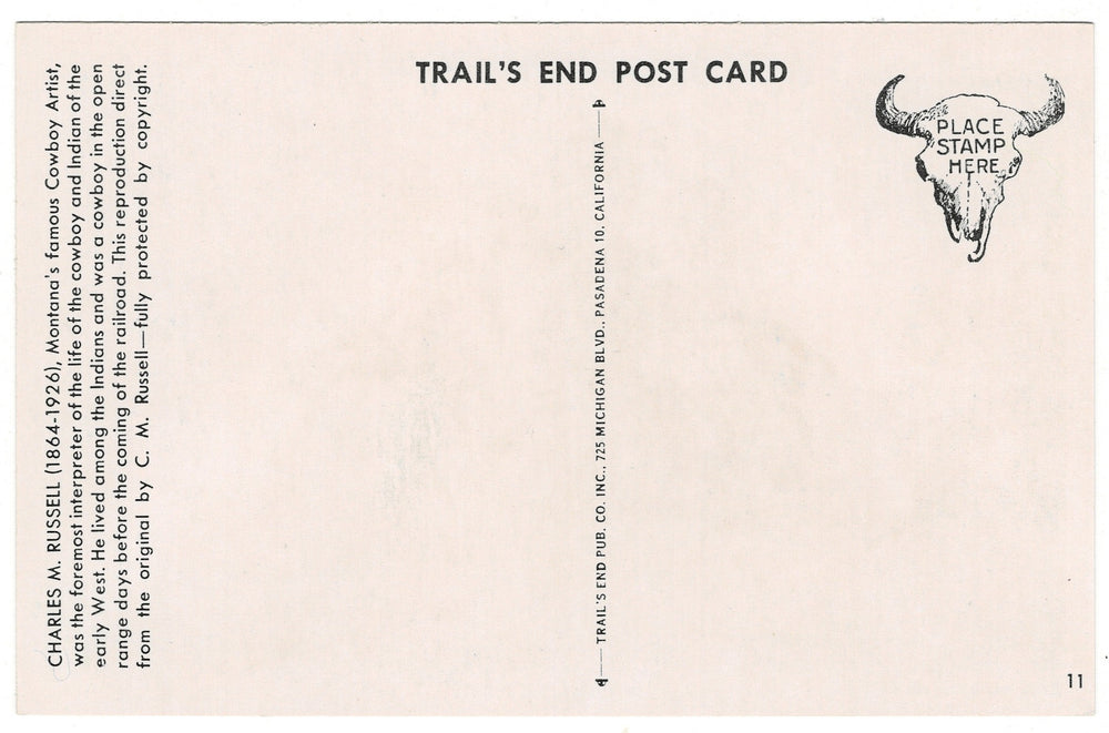 1952 “In The Enemy Country” by Charles Russell Vintage Postcard, back view.