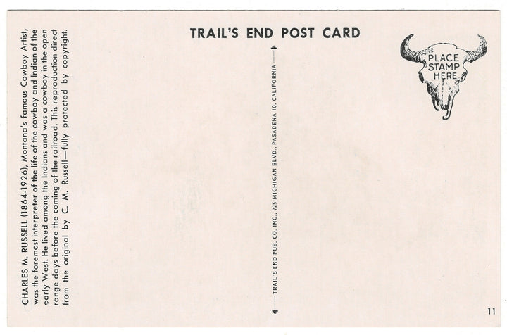 1952 “In The Enemy Country” by Charles Russell Vintage Postcard, back view.