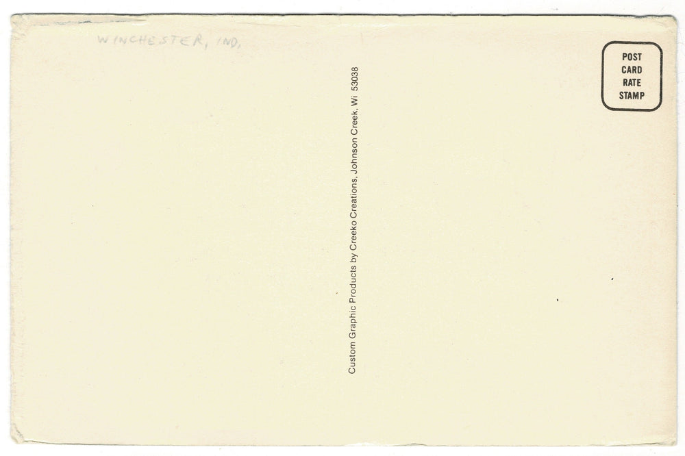 Illustration vintage postcard of the Randolph County Court House and Civil War Monument, 1875 and 1892 respectively. back view