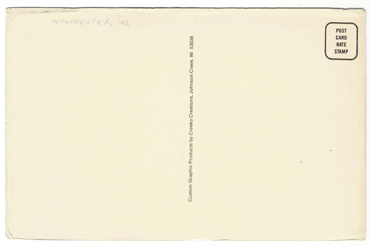 Illustration vintage postcard of the Randolph County Court House and Civil War Monument, 1875 and 1892 respectively. back view