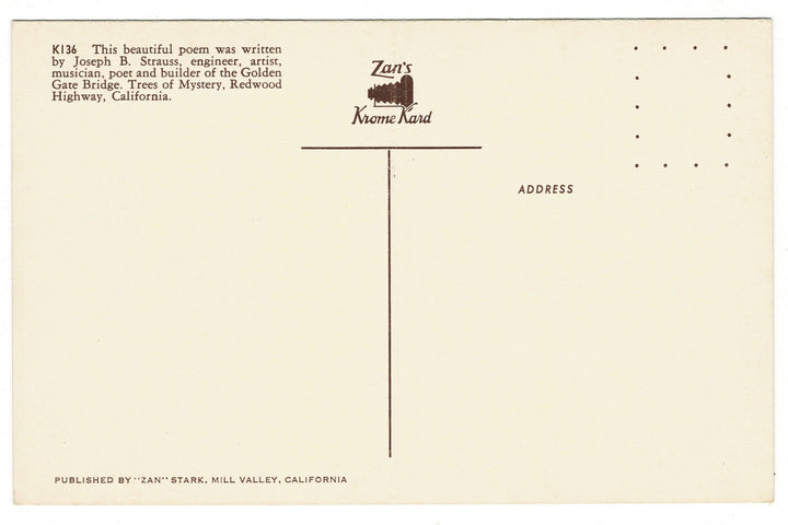 1950s Trees of Mystery, Redwood Highway, California Vintage Postcard, back view.