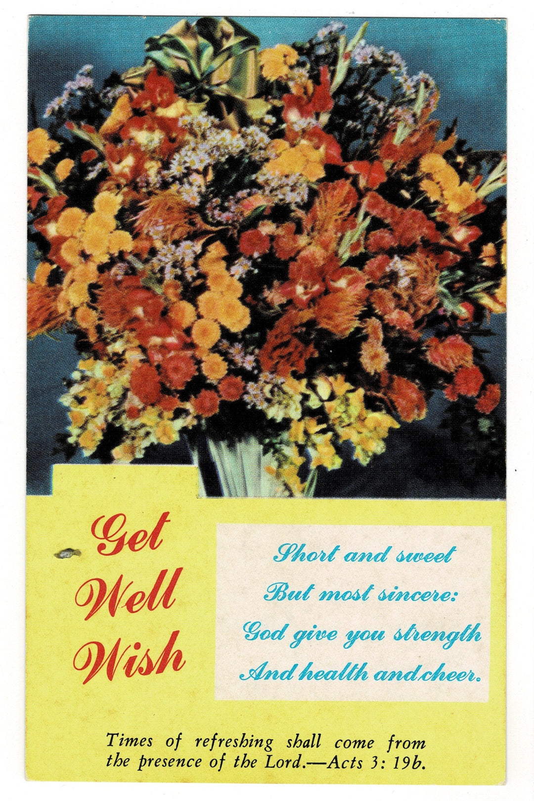 1940s Get Well Wish Religious Floral Greeting Vintage Postcard.