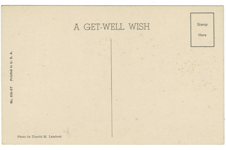 1940s Get Well Wish Religious Floral Greeting Vintage Postcard, back view.