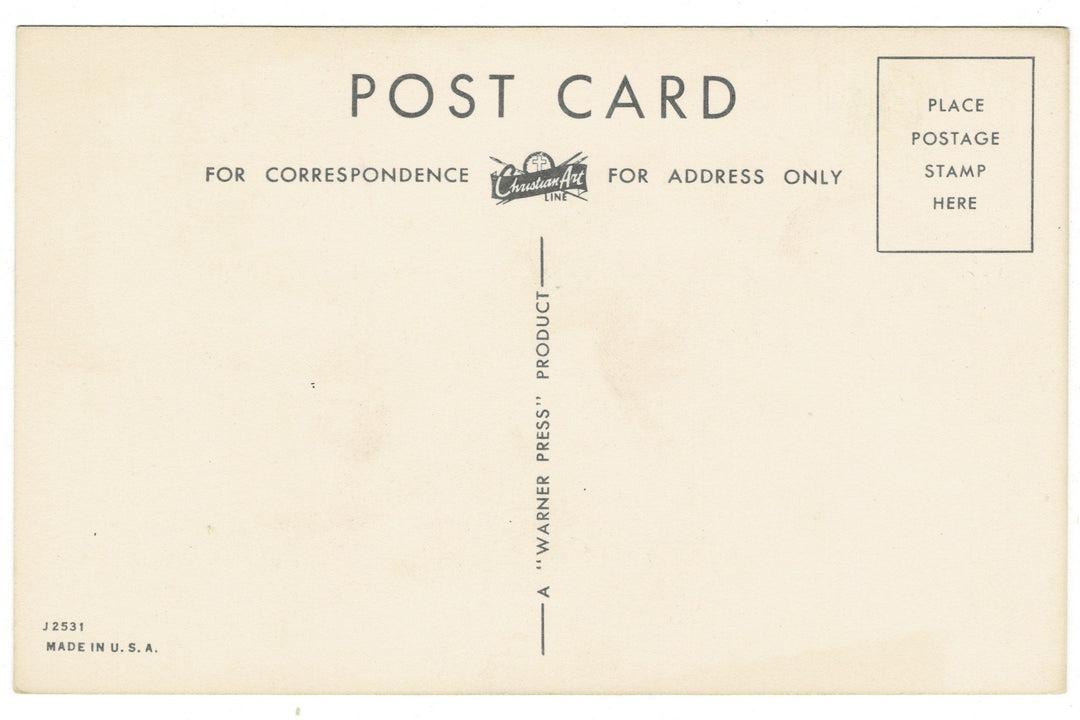 1960s Devotional Donkey Carries Baskets of Good Wishes Vintage Postcard, back view.