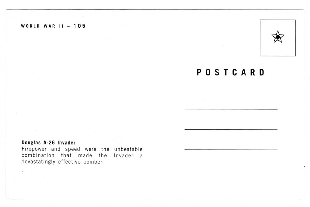 2000s Douglas A-26 Invader Vintage WW2 Aviation Postcard, back view.