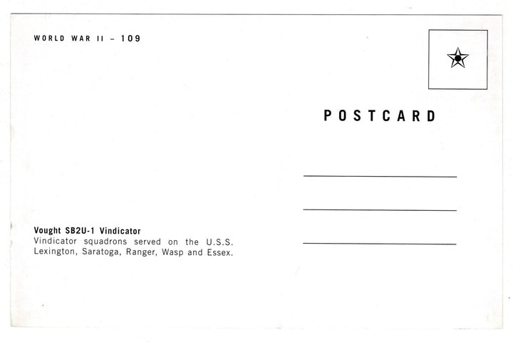 2000s Vought SB2U Vindicator Vintage Postcard, back view.