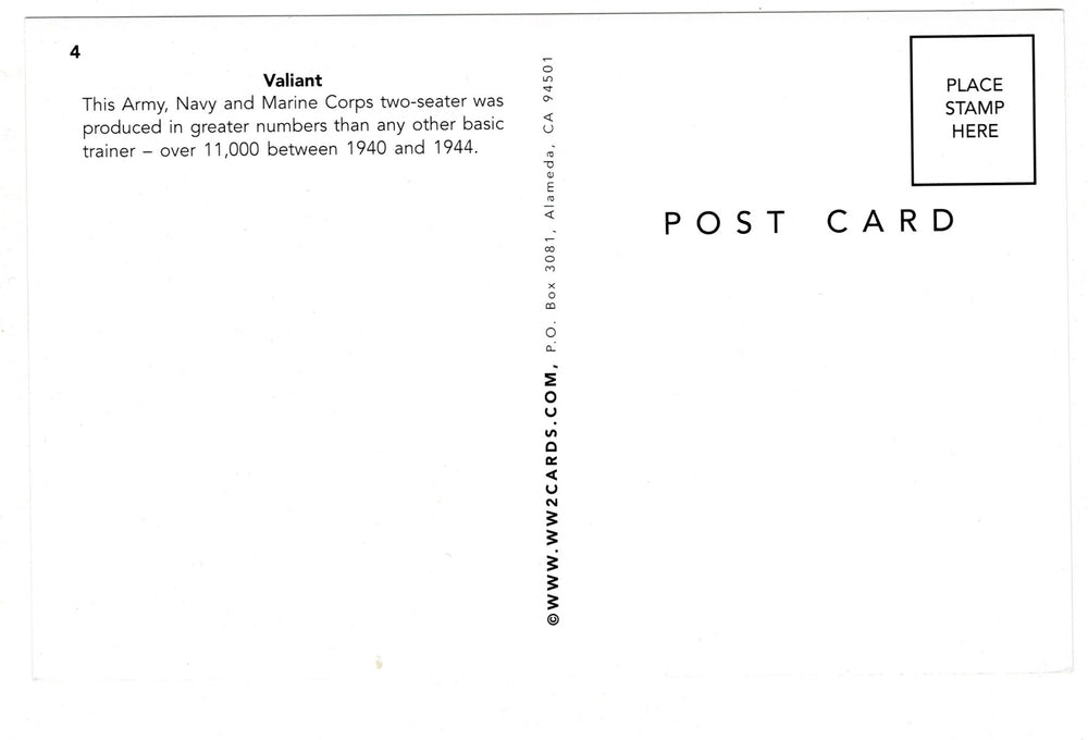 2000s Vultee BT-13 Valiant Vintage Postcard, back view.
