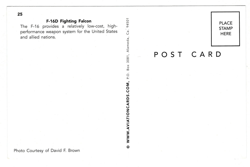 2000s F-16D Fighting Falcon, United States Air Force postcard, back view.