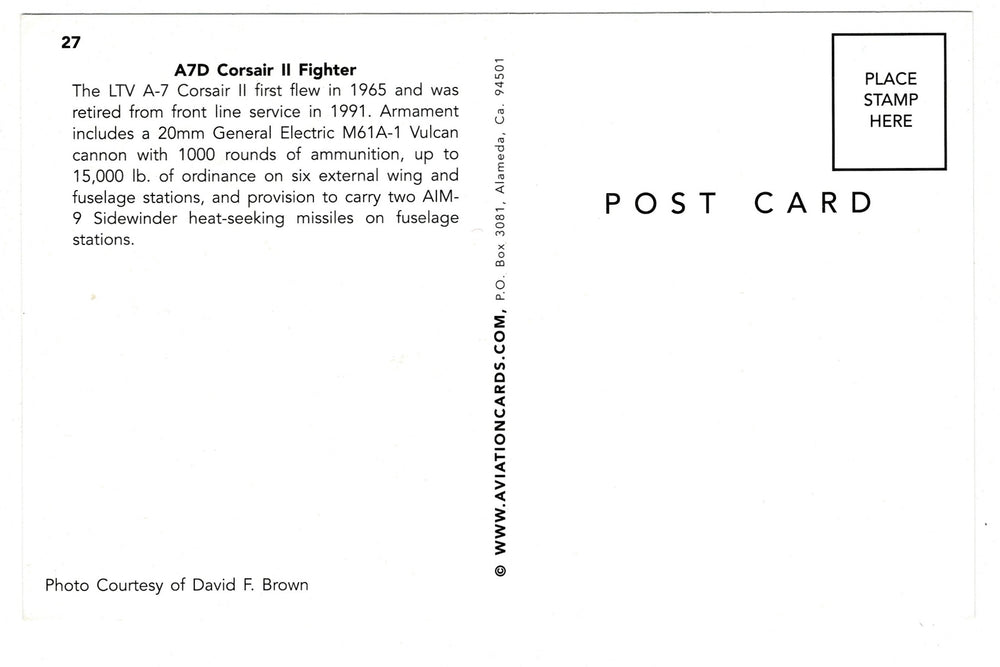 2000s A-7D Corsair II Fighter postcard, back view.