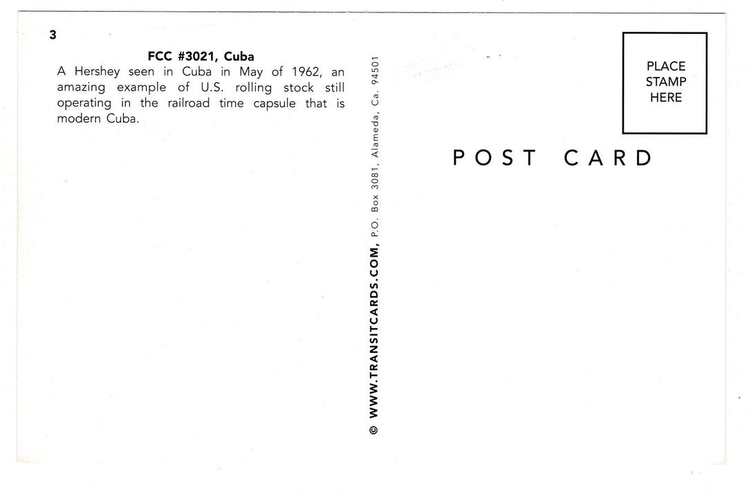  Hershey Electric Railway, Cuba, May 1962, Vintage Streetcar Postcard, back vew.