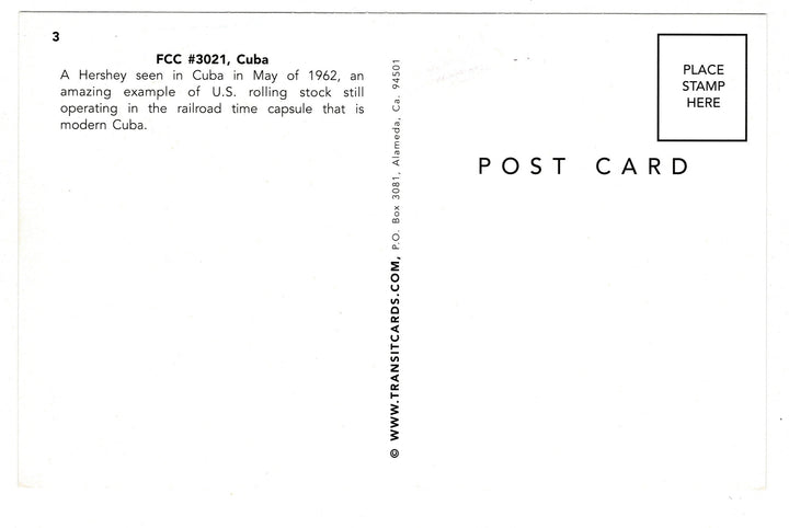  Hershey Electric Railway, Cuba, May 1962, Vintage Streetcar Postcard, back vew.