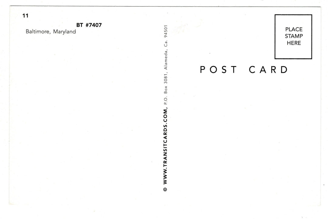 Baltimore Transit Streetcar Vintage Railroad Postcard, back view.