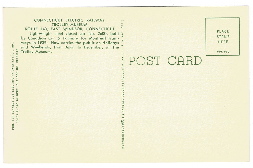 1969 Montreal Tramways, Canadian Trolley Vintage Railroad Postcard, back vew.