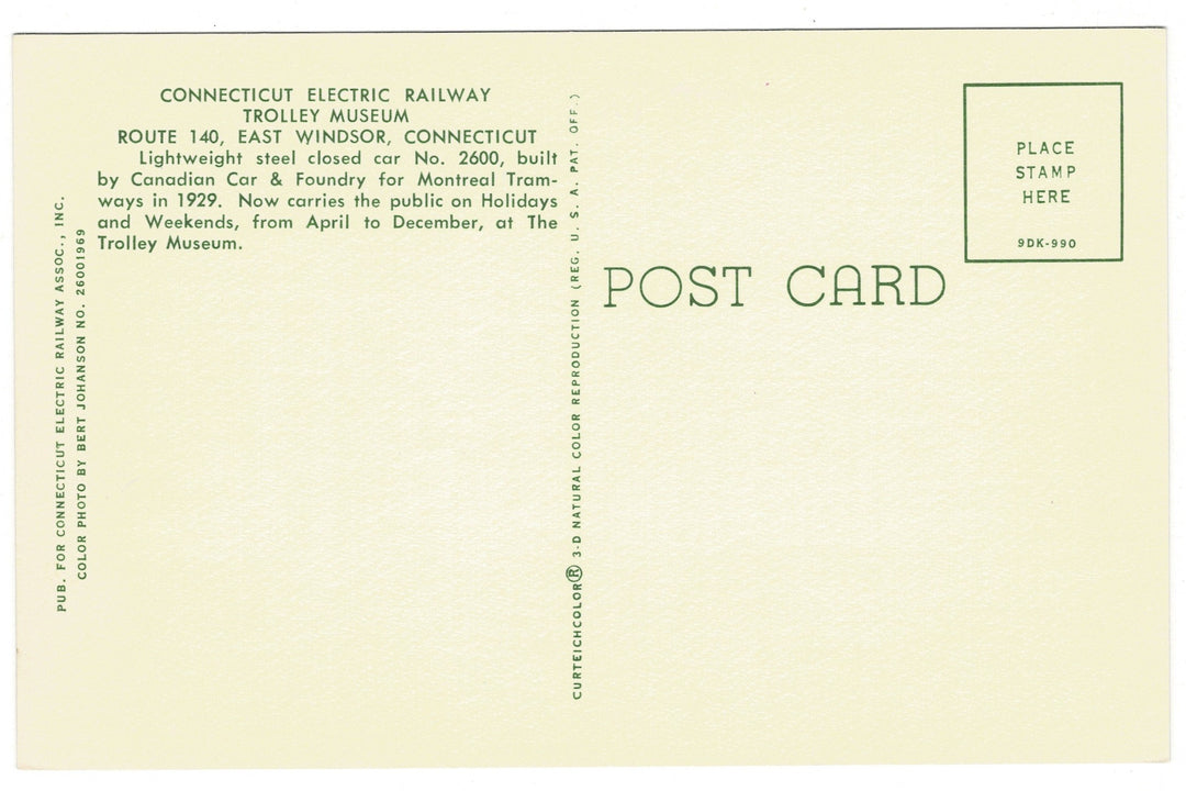 1969 Montreal Tramways, Canadian Trolley Vintage Railroad Postcard, back vew.